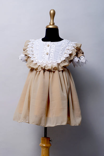 Light Brown with White Lace Girl's Custom Made Dresses