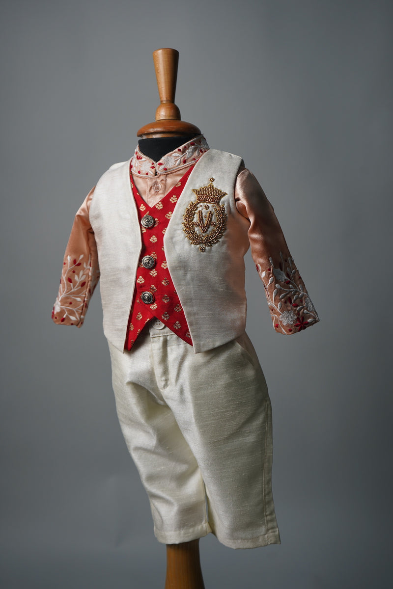 Paech Satin Shirt and Brocade with Speacial Embroidery work in Boy Kid Birthday Suits