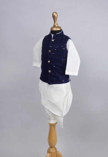 Navy Blue with White Modi Coat Set for Boy Kids