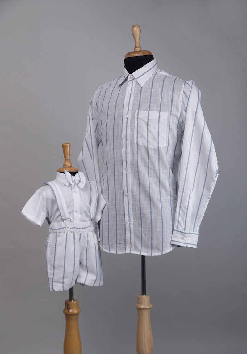 Blue with White Stripe  Dad and Son Combo Matching Set