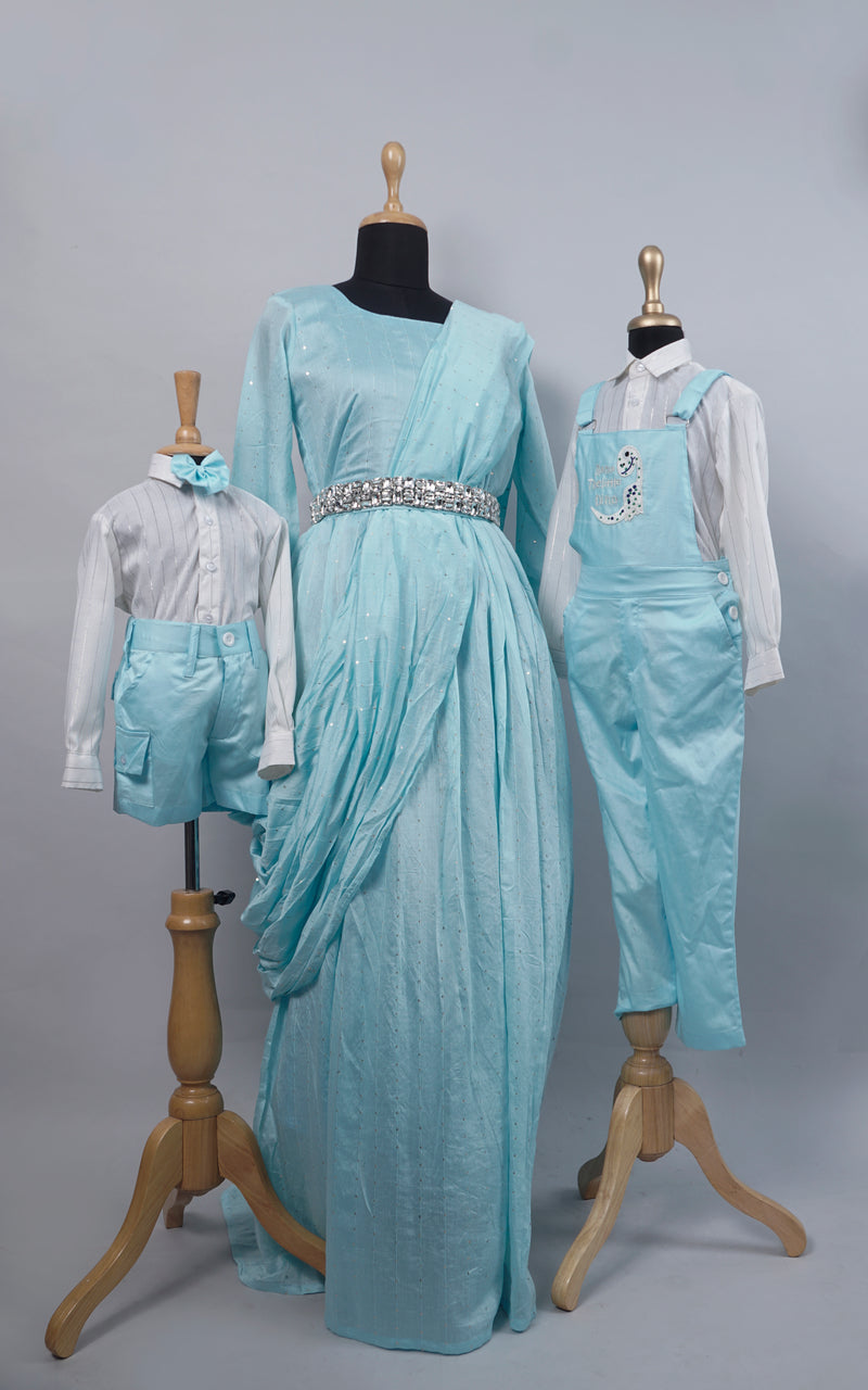 Light Blue with White Formal Mom and Son Combo Matching Set