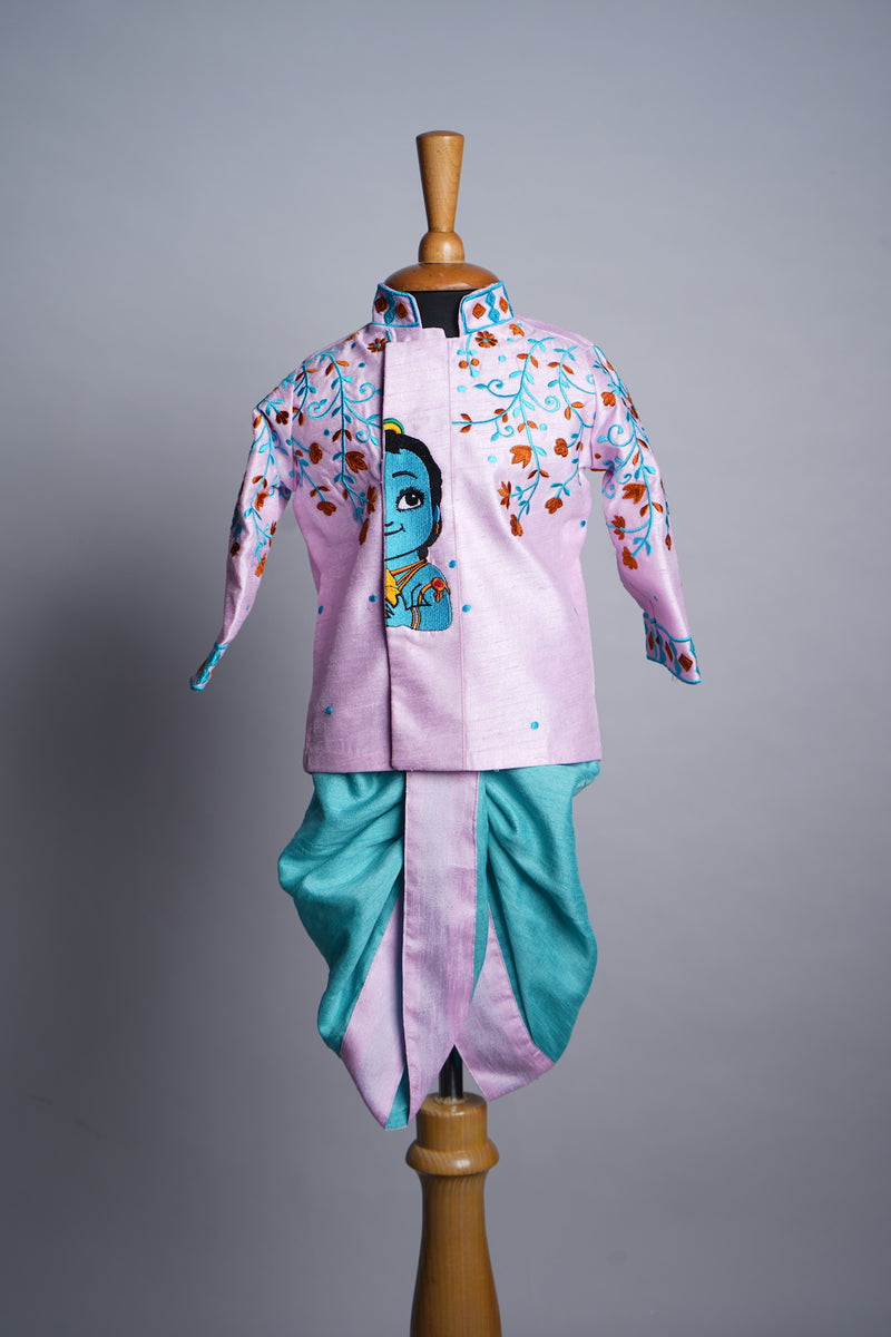 Pink Rawsilk with Speacial Embroidery work in Boy Kid Birthday Dress