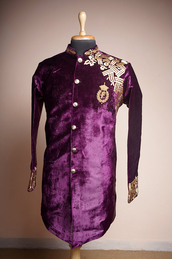 Purple Velvet with Speacial Embroidery work in Mens Suit