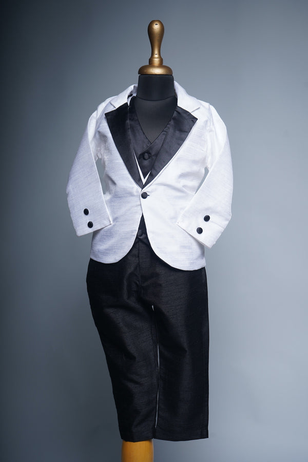 Black and White Rawsilk and Satin Boyb kid Birthday suit set