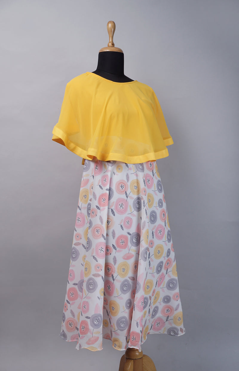 Yellow with Printed Georgette Maternity Wear