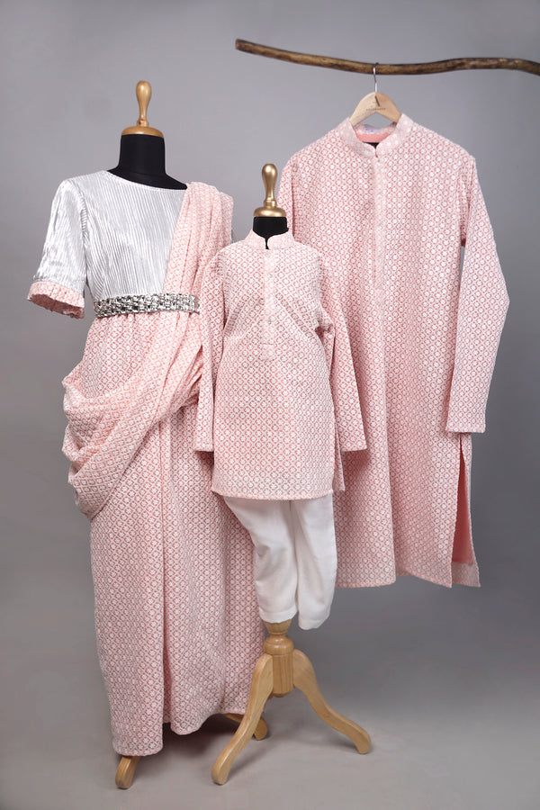 Pink Chikankari Family Combo Matching Set