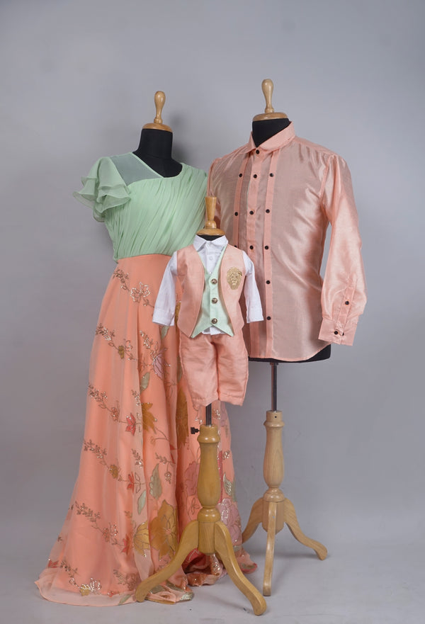 Pale Orange with Light Green Grand Family Combo Matching Set