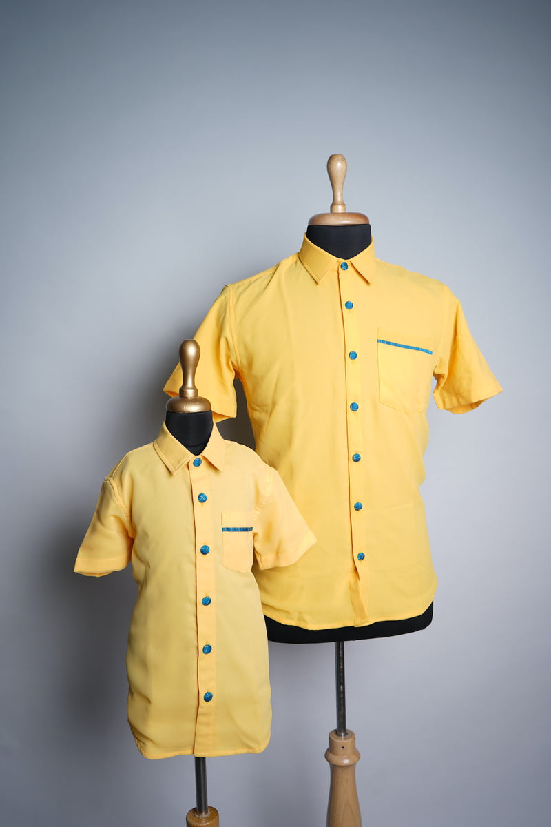 Yellow Georgette Dad and Son Combo