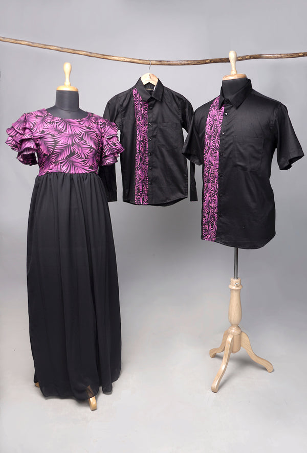 Black with Purple Printed Family Combo Matching Set