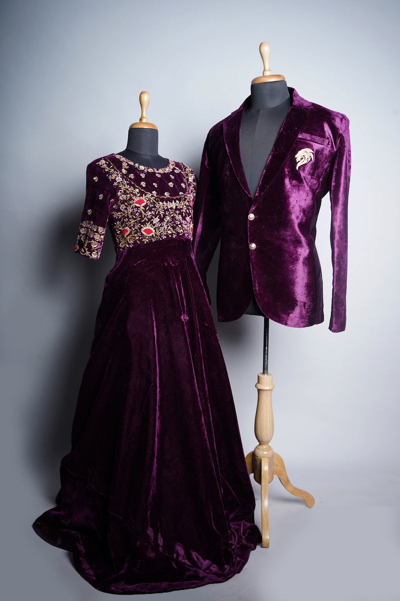Purple Velvet with Speacial Embroidery work in Couple Clothing