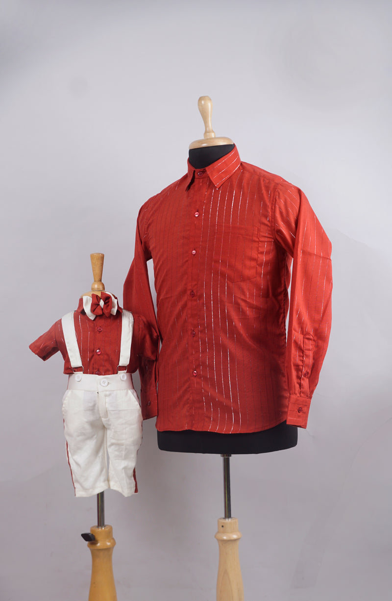Red With White Semi Grand Dad and Son Combo Matching Set