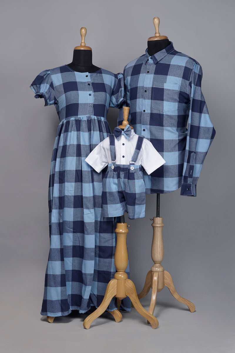 Blue Checked Family Combo Matching Set