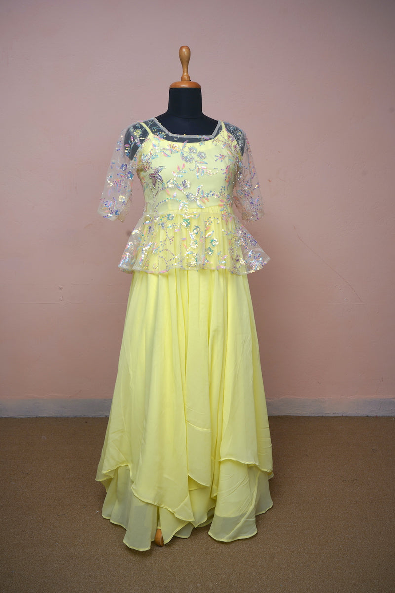 Pastel Yellow Embellished Party wear
