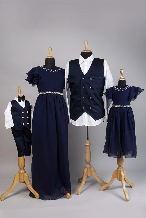 Navy Blue With White Formal Family Combo Matching Set