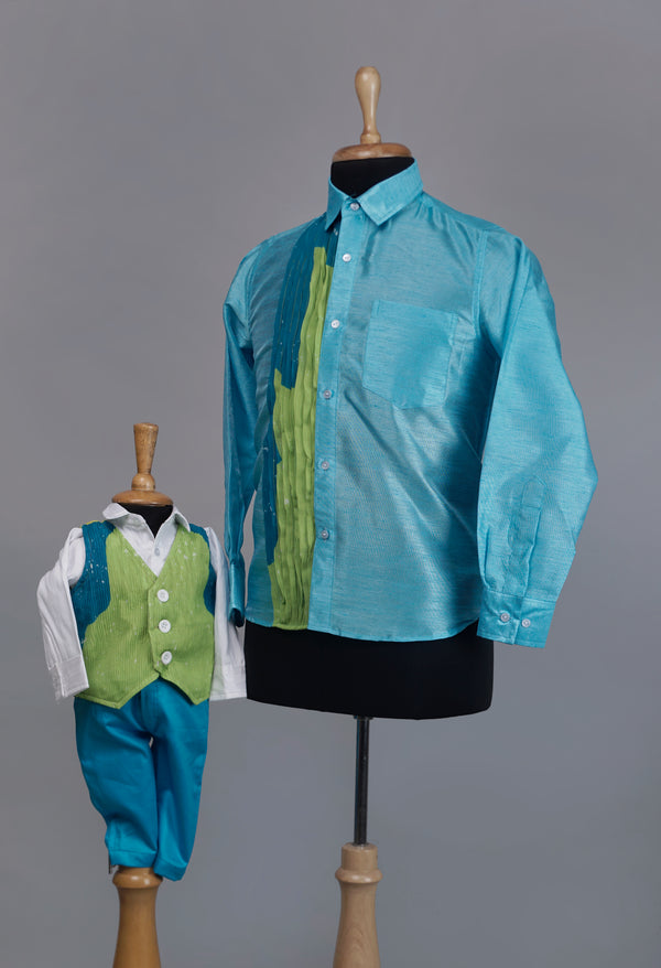 Peacock Theme Georgette Dad and Son Combo Matching Set