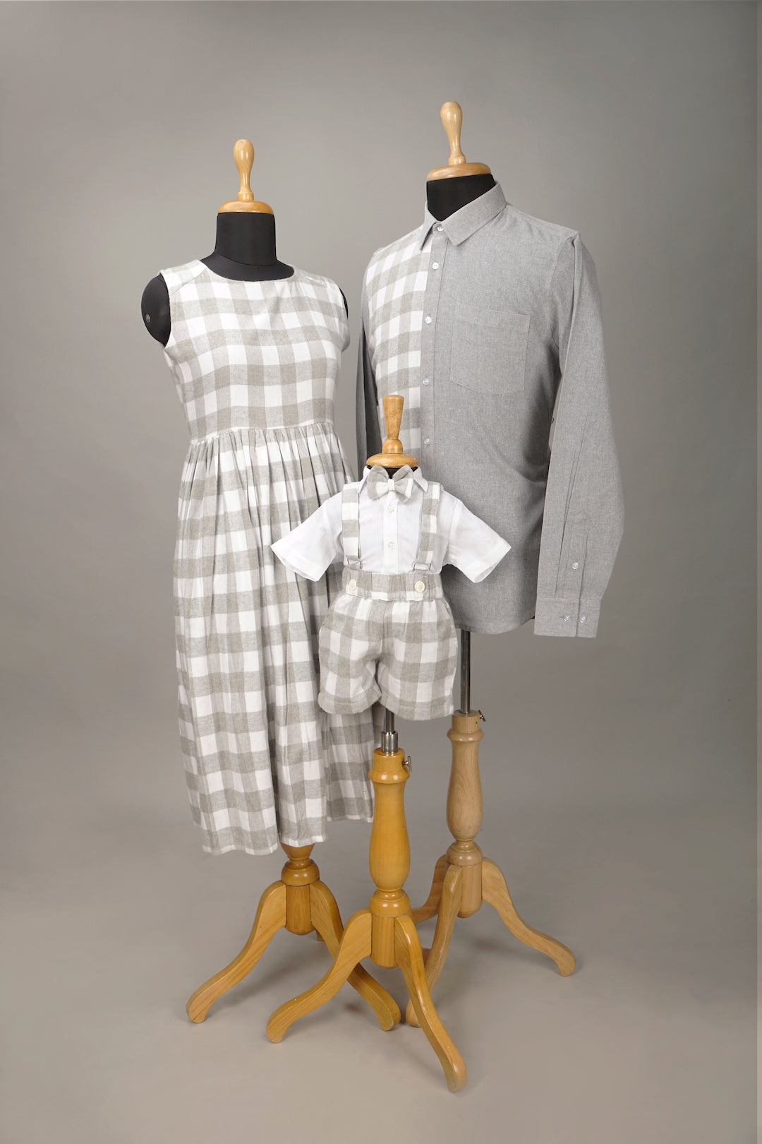 Grey Checkered Family Matching Outfit Set – Mom, Dad & Son Co-ord ...