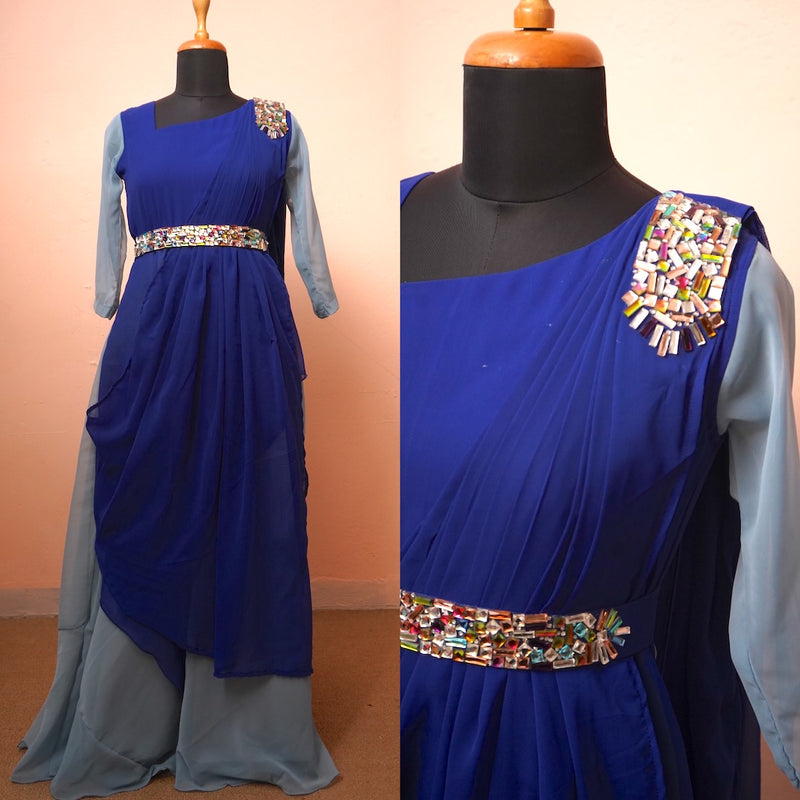 Blue Ombre Drape Dress