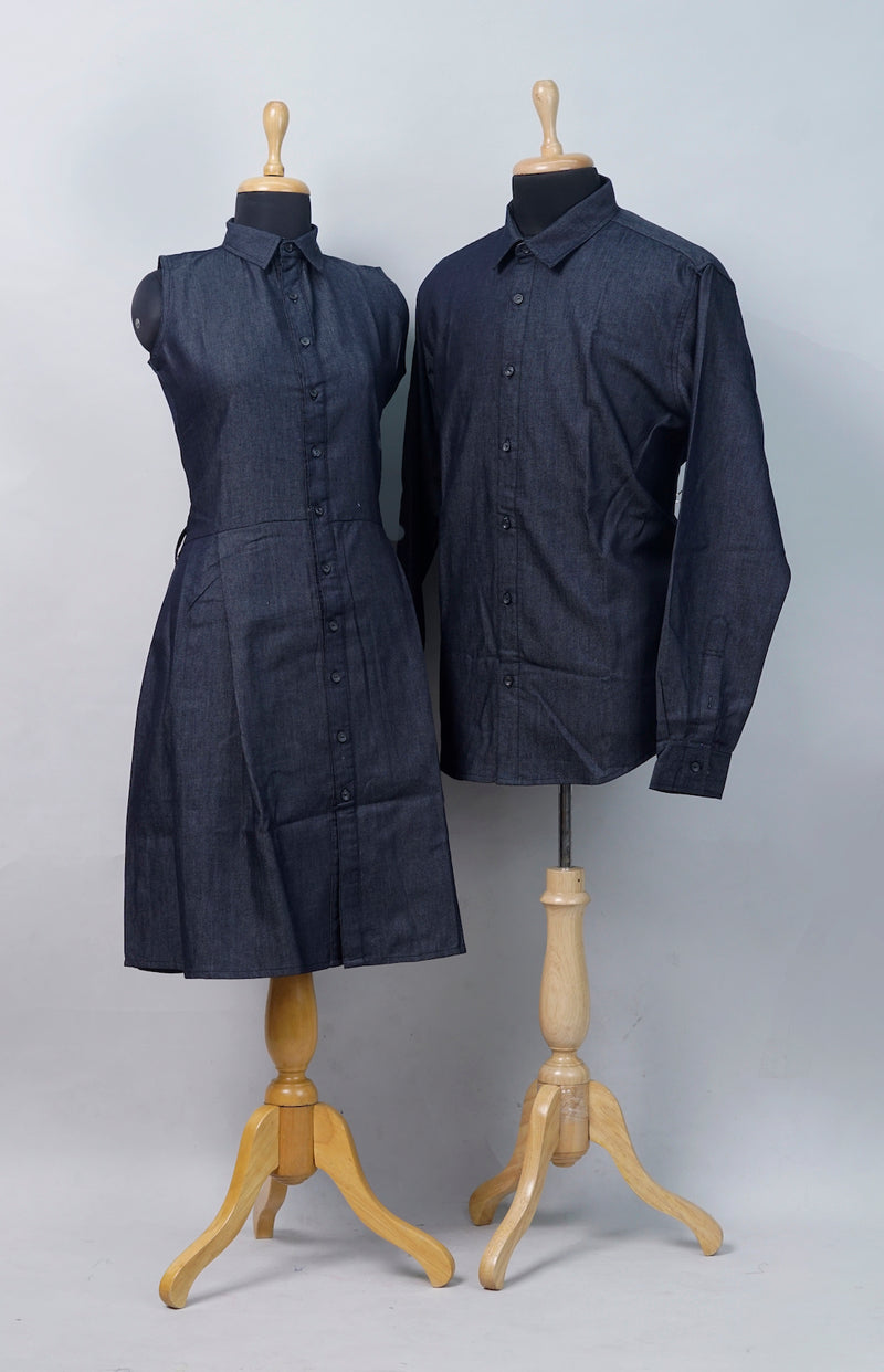 Dark Navy Blue Denim Couple Combo Matching Set