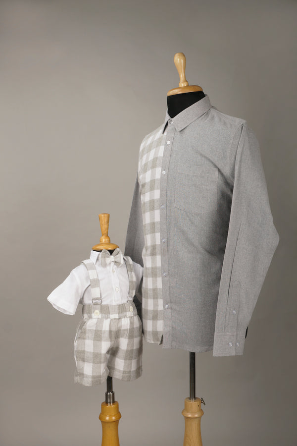 Grey with White Checked Dad & Son Combo Matching Set