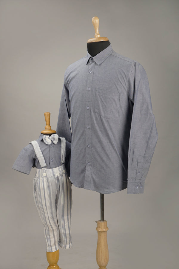 Grey with White Stripe Dad & Son Combo Matching Set