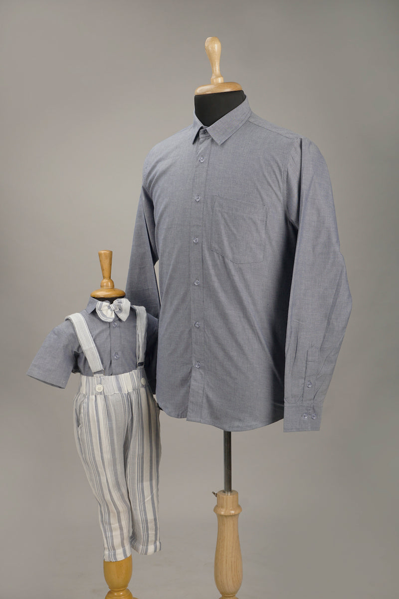 Grey with White Stripe Dad & Son Combo Matching Set