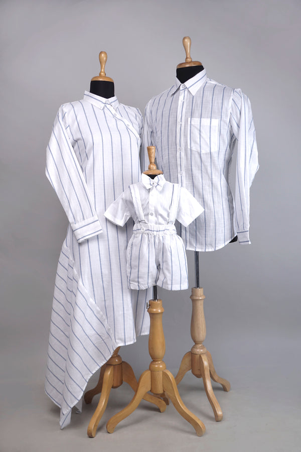 Blue with White Stripe  Family Combo Matching Set