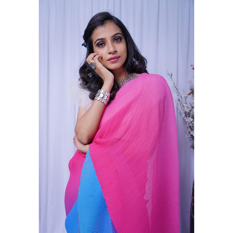 Pink Pebble - Pleated Saree with Ready-Made/Pre-Stitched Option