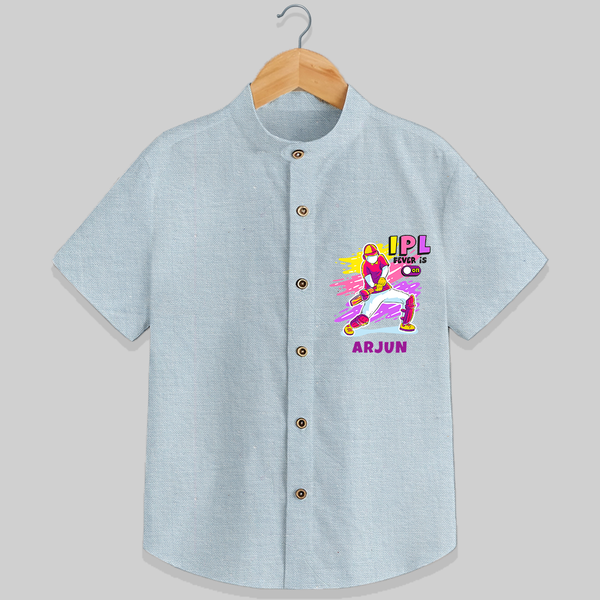 "IPL Fever is on" Customised Shirt for Kids - PASTEL BLUE CHAMBREY - 0 - 6 Months Old (Chest 23")