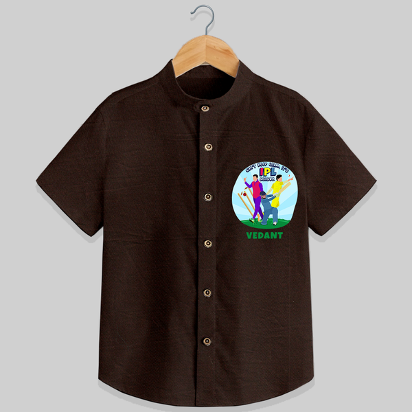 "Can't Keep Calm, Its IPL Season" Kids' Customisable Shirt - CHOCOLATE BROWN - 0 - 6 Months Old (Chest 23")