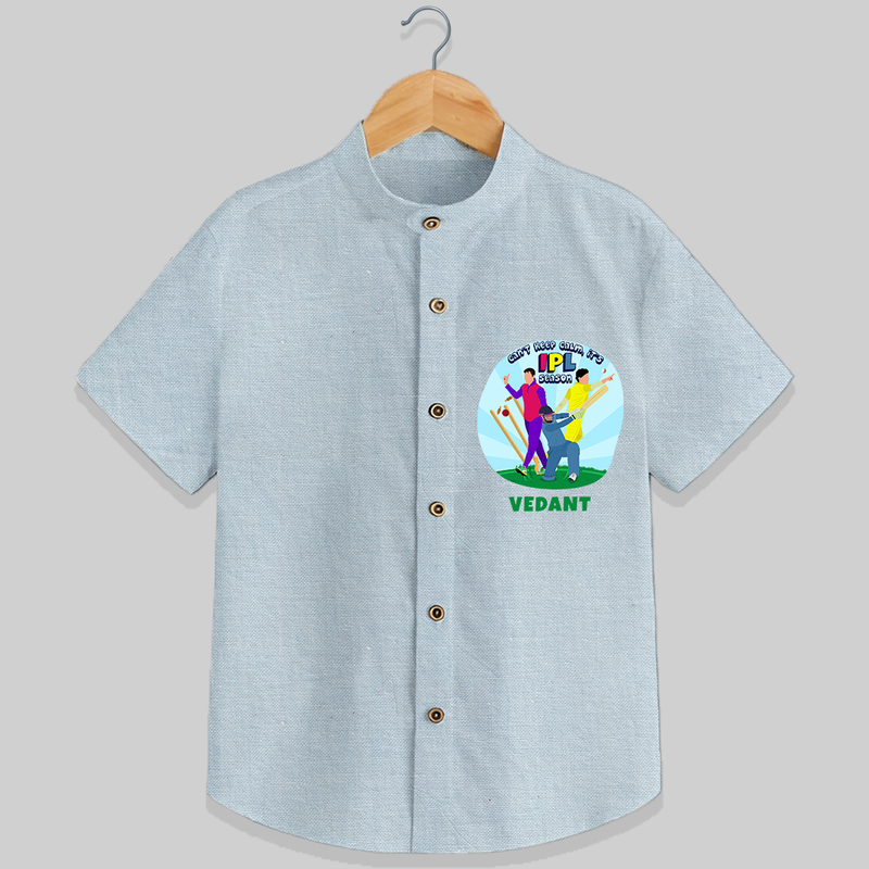 "Can't Keep Calm, Its IPL Season" Kids' Customisable Shirt - PASTEL BLUE CHAMBREY - 0 - 6 Months Old (Chest 23")