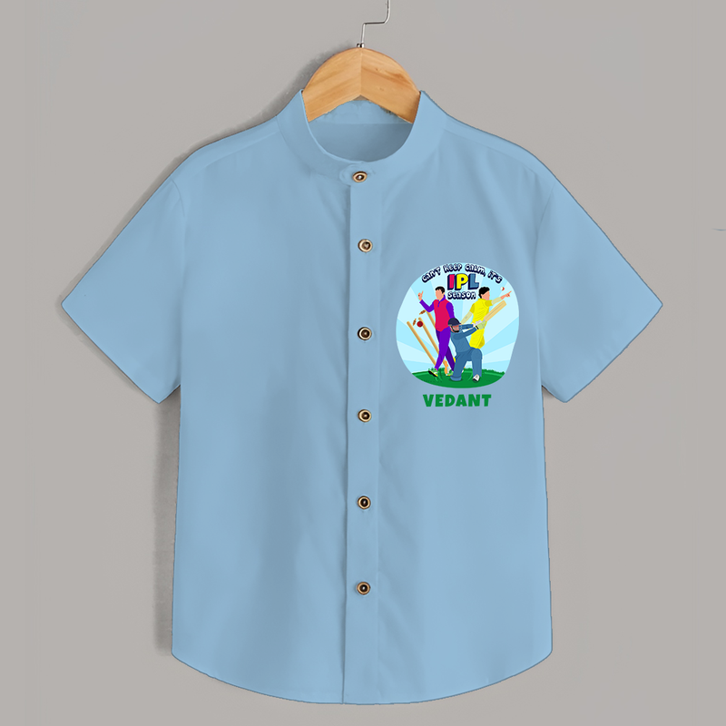 "Can't Keep Calm, Its IPL Season" Kids' Customisable Shirt - SKYBLUE - 0 - 6 Months Old (Chest 23")