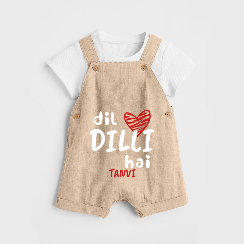 "Dil dilli Hai" Kids' Customisable Dungaree - LIGHT CREAM - 0 - 3 Months Old (Chest 17")