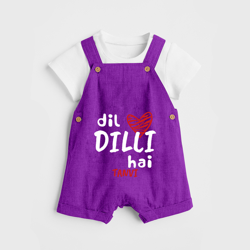 "Dil dilli Hai" Kids' Customisable Dungaree - PURPLE - 0 - 3 Months Old (Chest 17")