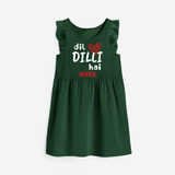 "Dil dilli Hai" Kids' Customisable Frock - BOTTLE GREEN - 0 - 6 Months Old (Chest 18")