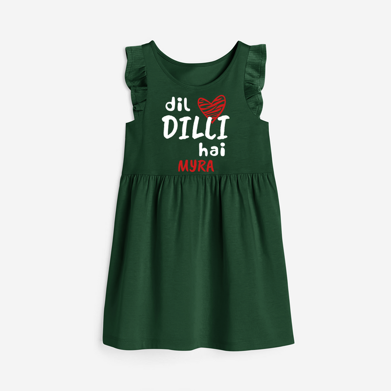 "Dil dilli Hai" Kids' Customisable Frock - BOTTLE GREEN - 0 - 6 Months Old (Chest 18")
