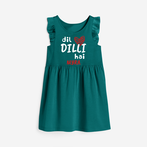 "Dil dilli Hai" Kids' Customisable Frock - MYRTLE GREEN - 0 - 6 Months Old (Chest 18")