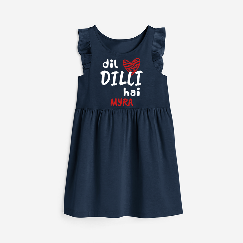 "Dil dilli Hai" Kids' Customisable Frock - NAVY BLUE - 0 - 6 Months Old (Chest 18")