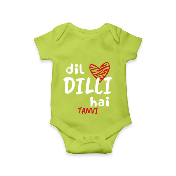 "Dil dilli Hai" Kids' Customisable Romper - LIME GREEN - 0 - 3 Months Old (Chest 16")