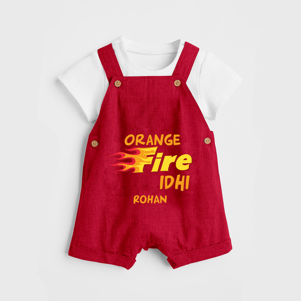 "Orange Fire Idhi" Themed Kids' Customisable Dungaree - MAROON - 0 - 3 Months Old (Chest 17")
