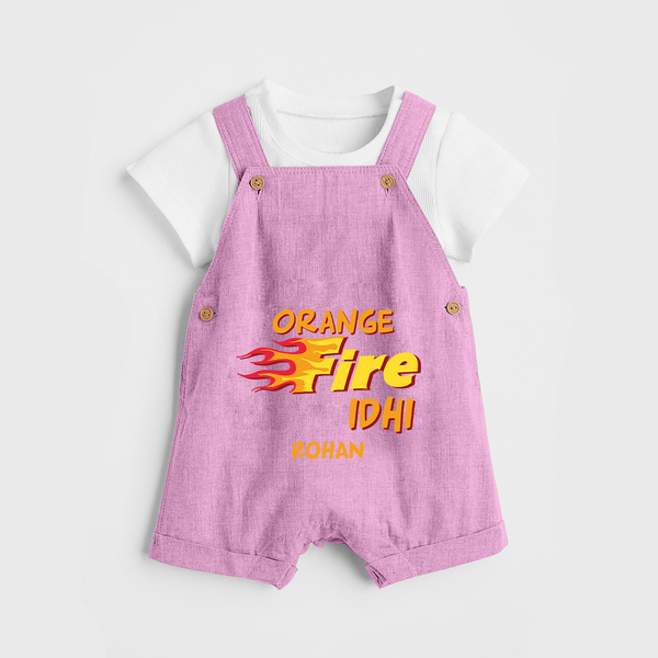 "Orange Fire Idhi" Themed Kids' Customisable Dungaree - PINK - 0 - 3 Months Old (Chest 17")