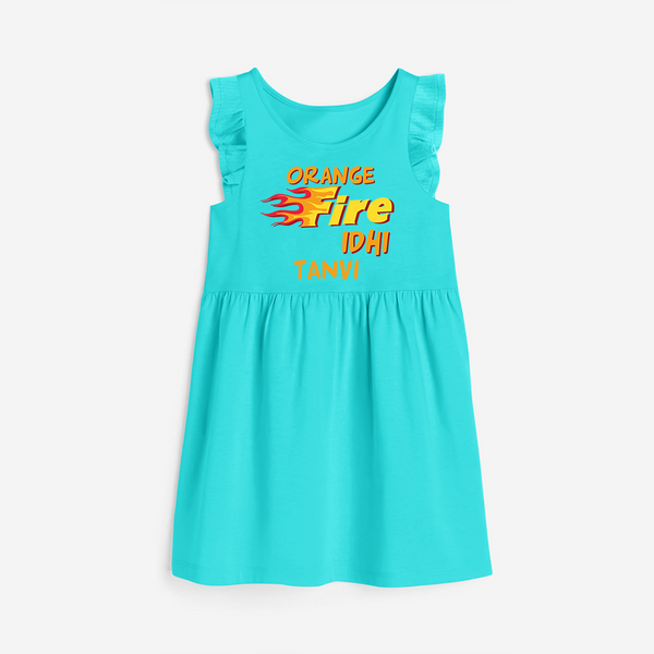 "Orange Fire Idhi" Themed Kids' Customisable Frock - LIGHT BLUE - 0 - 6 Months Old (Chest 18")