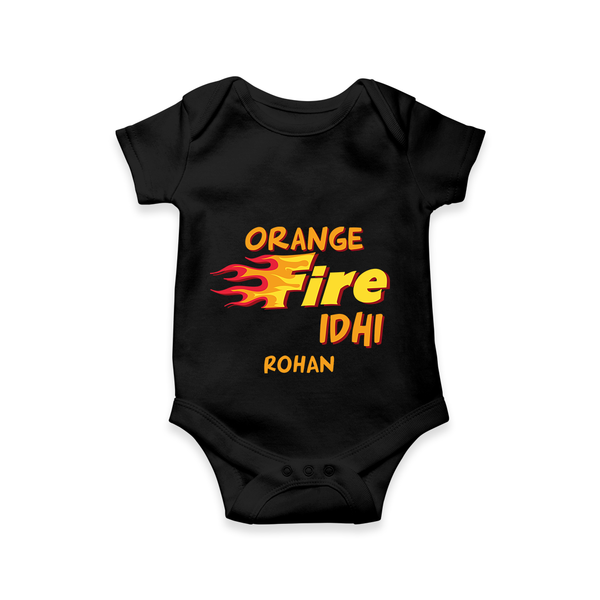 "Orange Fire Idhi" Themed Kids' Customisable Romper - BLACK - 0 - 3 Months Old (Chest 16")