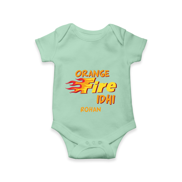 "Orange Fire Idhi" Themed Kids' Customisable Romper - MINT GREEN - 0 - 3 Months Old (Chest 16")