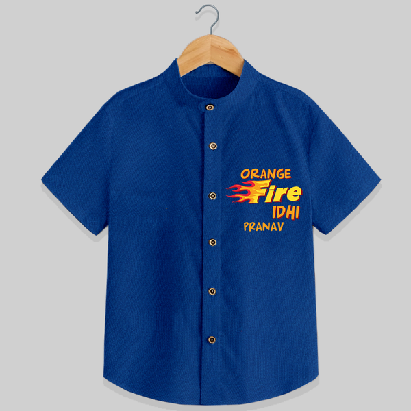 "Orange Fire Idhi" Themed Kids' Customisable Shirt - COBALT BLUE - 0 - 6 Months Old (Chest 23")