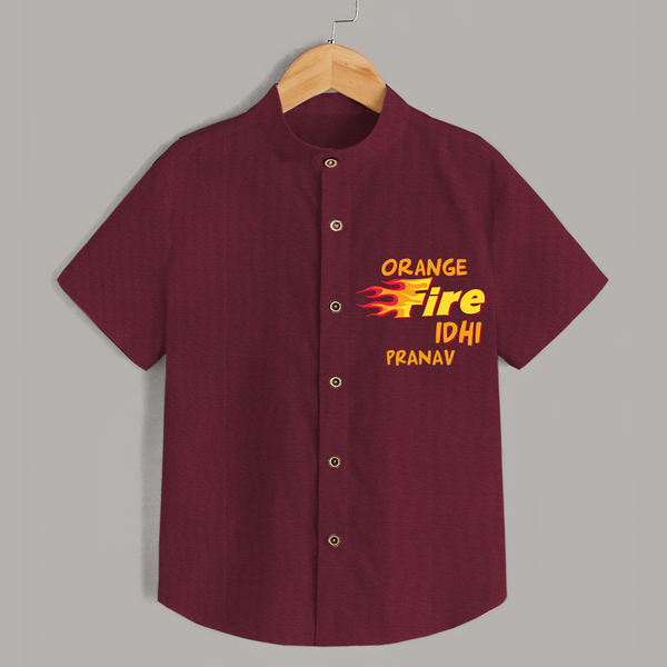 "Orange Fire Idhi" Themed Kids' Customisable Shirt - MAROON - 0 - 6 Months Old (Chest 23")