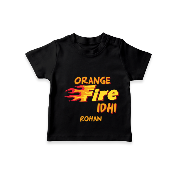 "Orange Fire Idhi" Themed Kids' Customisable T-Shirt - BLACK - 0 - 5 Months Old (Chest 17")