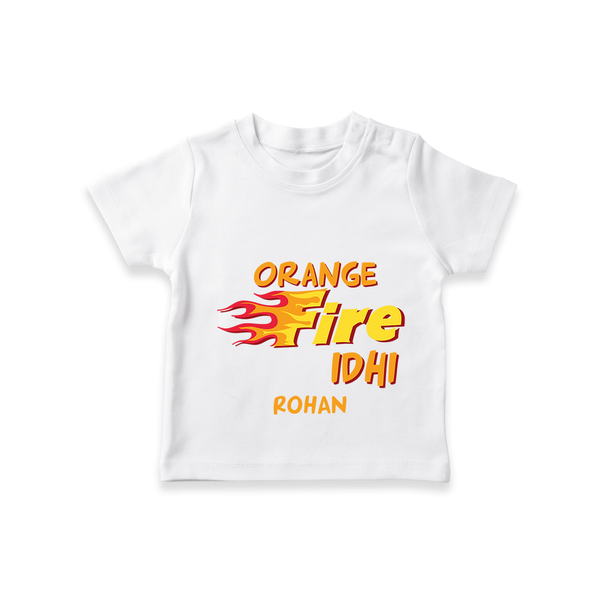 "Orange Fire Idhi" Themed Kids' Customisable T-Shirt - WHITE - 0 - 5 Months Old (Chest 17")
