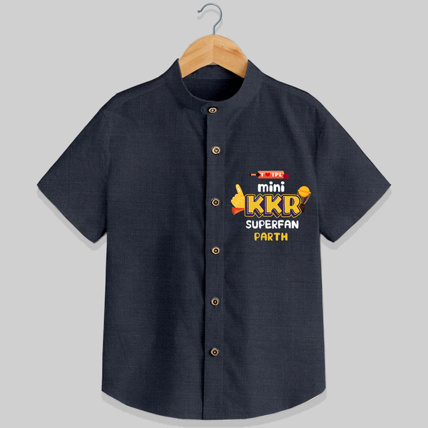"Mini KKR SuperFan" Customisecd Shirt For Girls - DARK GREY - 0 - 6 Months Old (Chest 23")