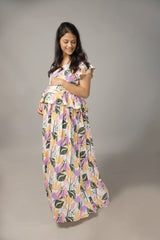 Multi colored Floral Leaves Rayon Maternity Wear