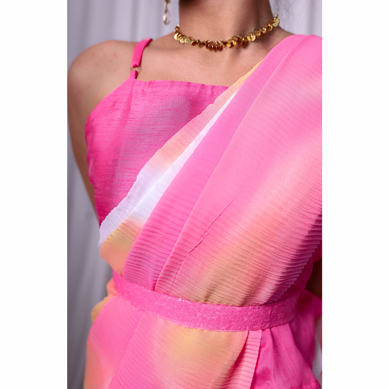 Pink Galaxy - Pleated Saree with Ready-Made/Pre-Stitched Option
